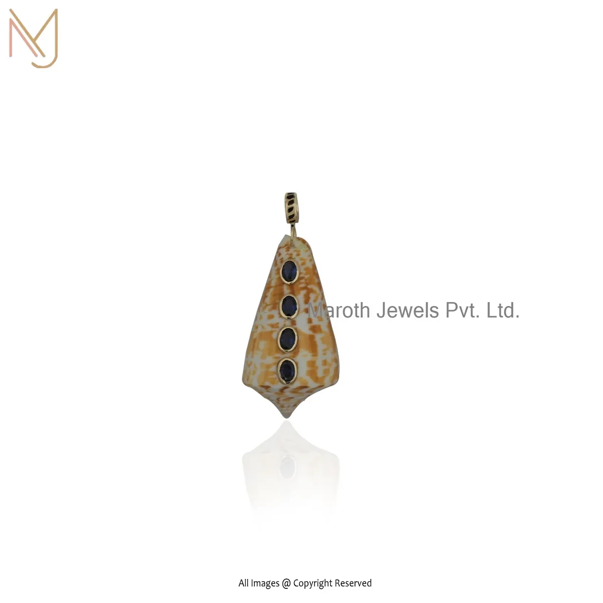 9K Yellow Gold Kodi Blue Cubic Zircon & Black Enamel Shell Pendant Manufacturer