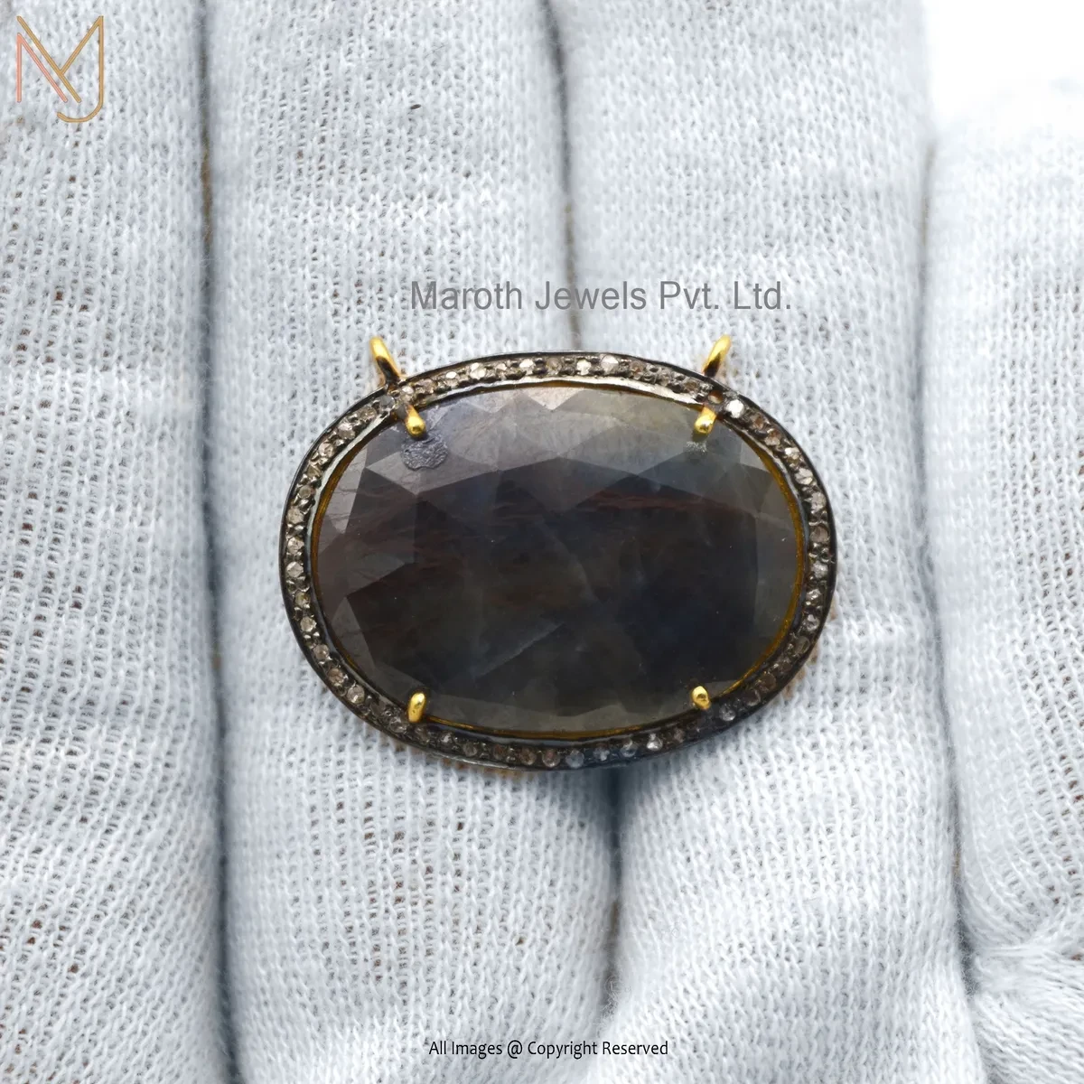 Private Lable 14K Yellow Gold Diamond And Labradorite Gemstone Pendant