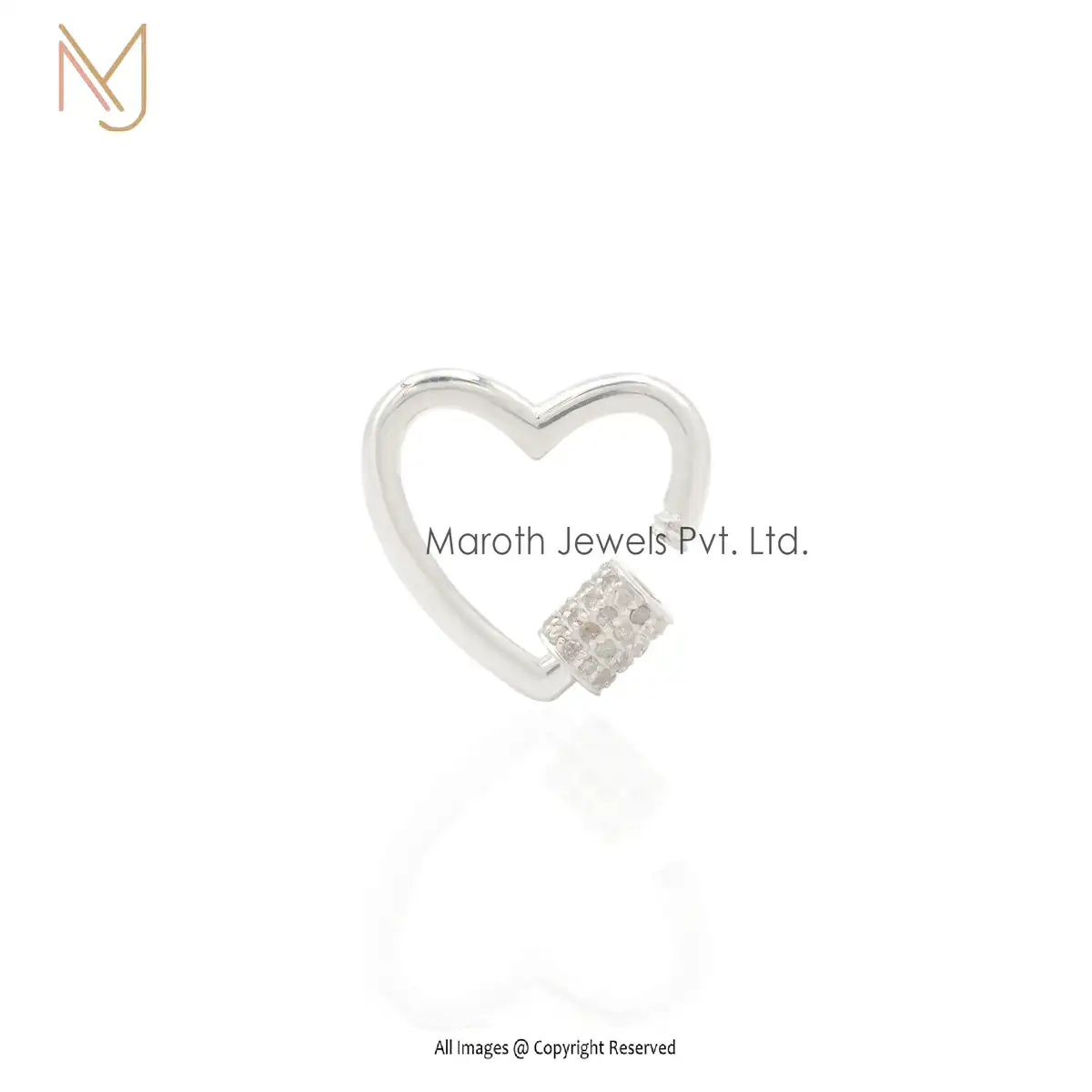 Private Label 925 Natural Silver Pave Diamond Heart Carabiner Lock Jewelry