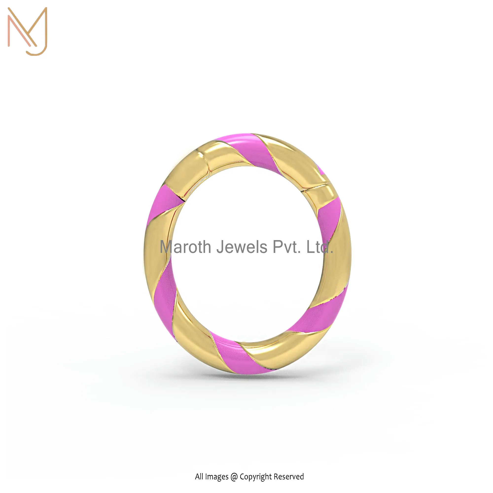 14k Yellow Gold Plated Pink Enamel Round Enhancer Jewelry
