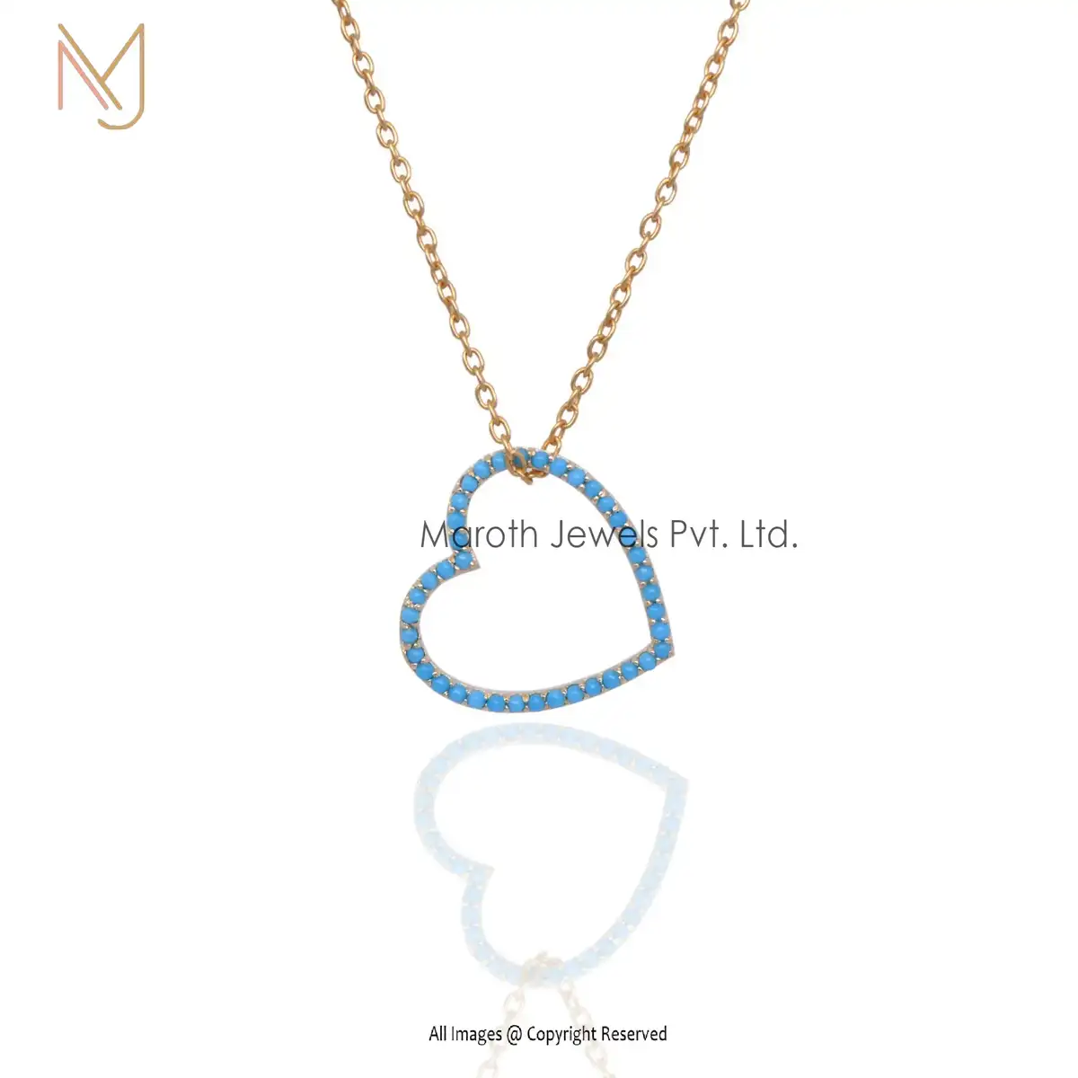 925 Silver Yellow Gold Plated & Turquoise Heart Pendant Jewelry Manufacturer