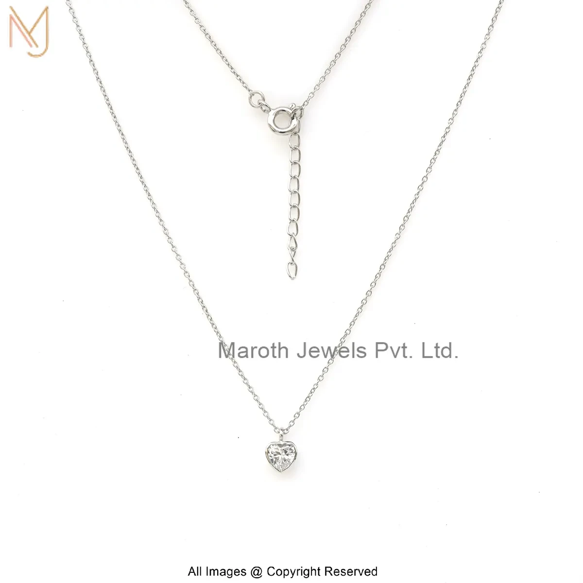 14K White Gold Cubic Zircon Heart Solitaire Diamond Necklace Custom Jewelry