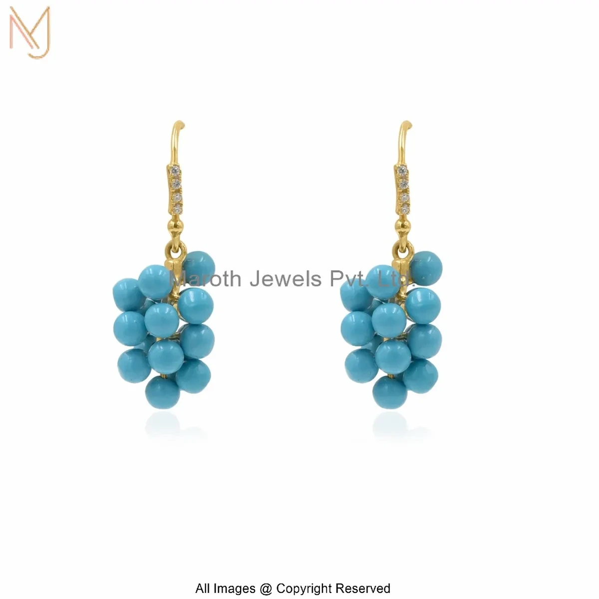 14K Yellow Gold Cubic Zircon Turquoise Grapes Drop Earring Jewelry Supplier