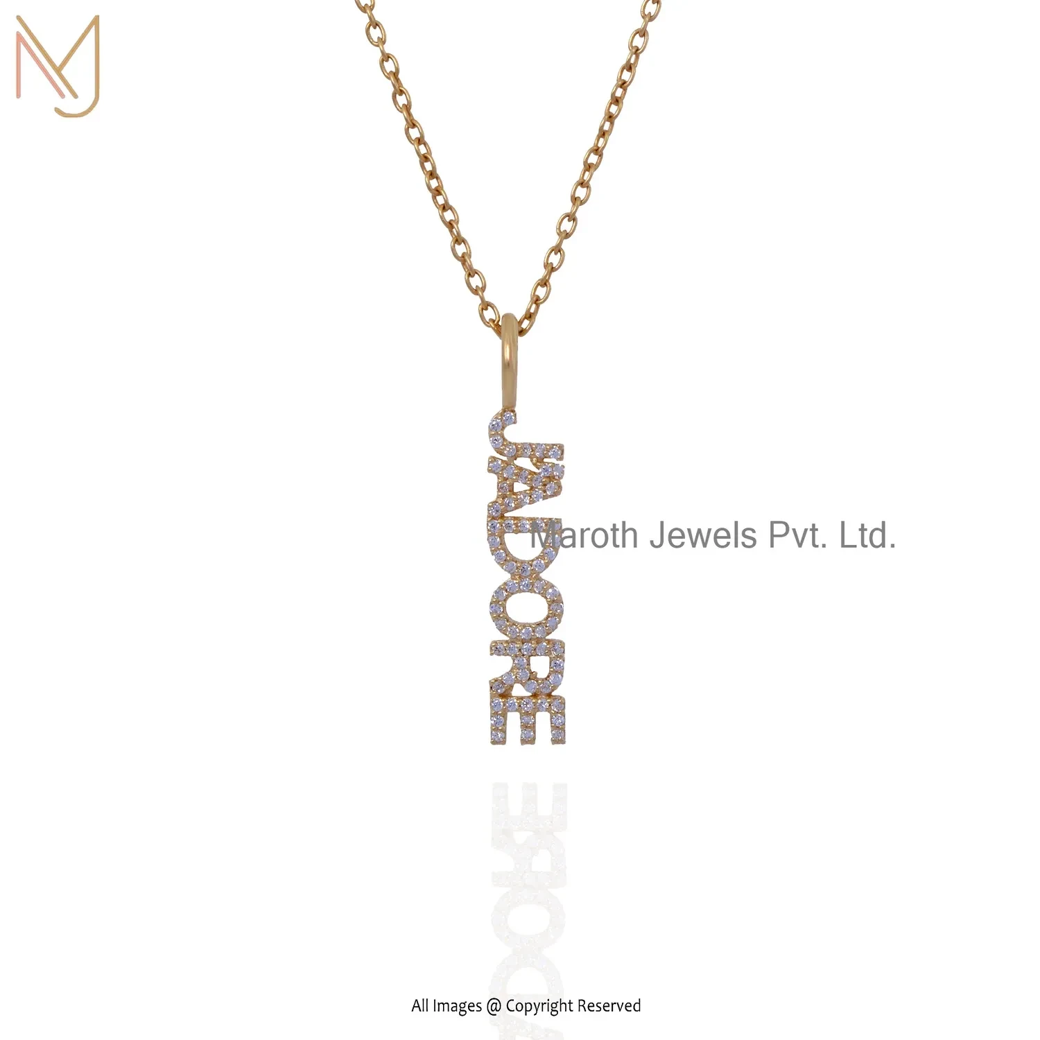 925 Silver Yellow Gold Plated Cubic Zircon Name Plate Pendant Manufacturer