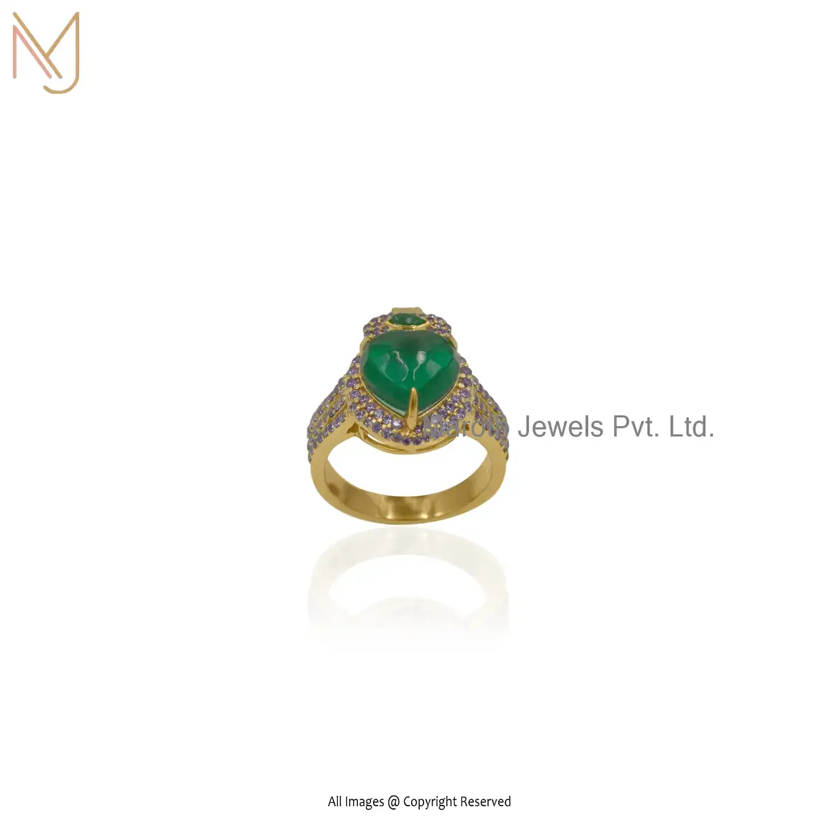 Wholesale 925 Silver Yellow Gold Green Cubic Zircon Amethyst Gemstone Bug Ring