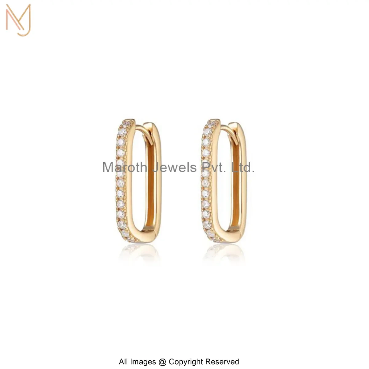 14K Yellow Gold Diamond Hoop Huggies Earring Jewelry Supplier