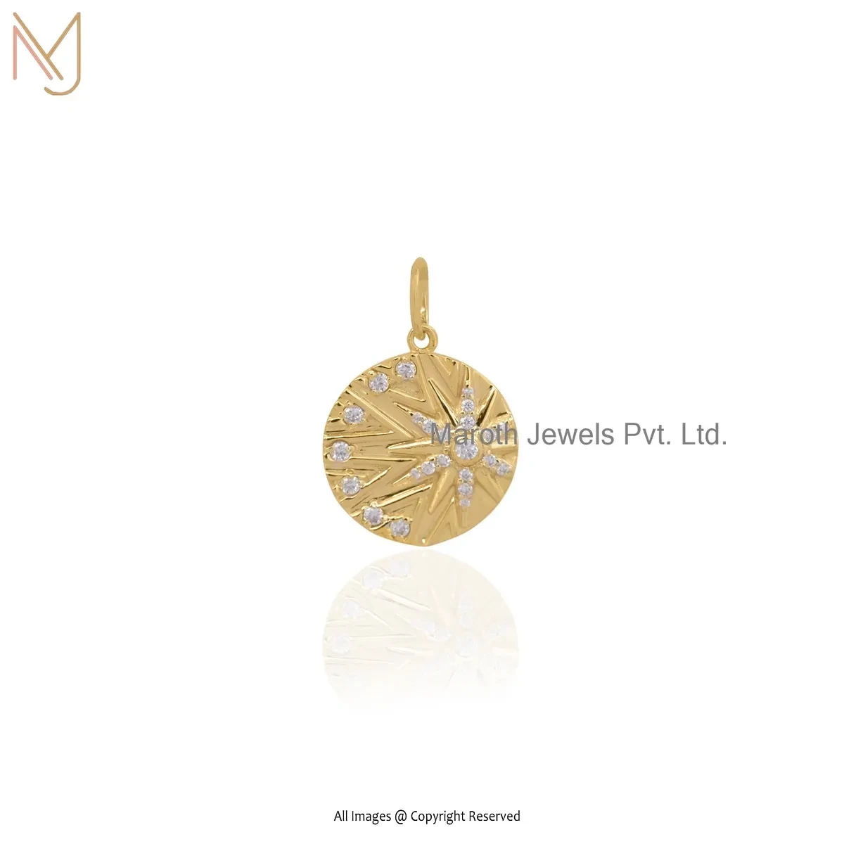 925 Silver Yellow Gold Plated Moissanite Star Disc Pendant Manufacturer