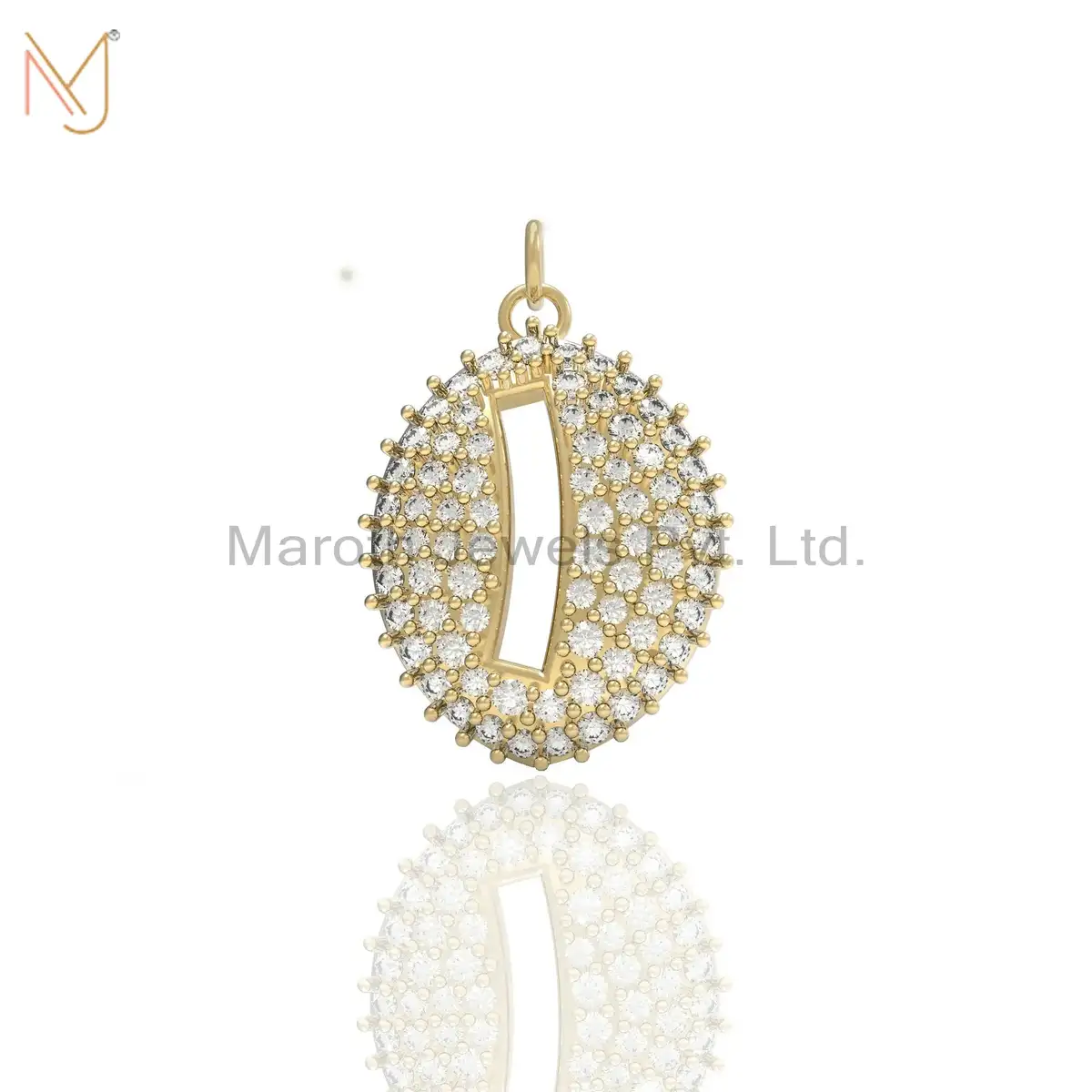 925 Silver Yellow Gold Plated Pave Diamond Pendant Custom Jewelry
