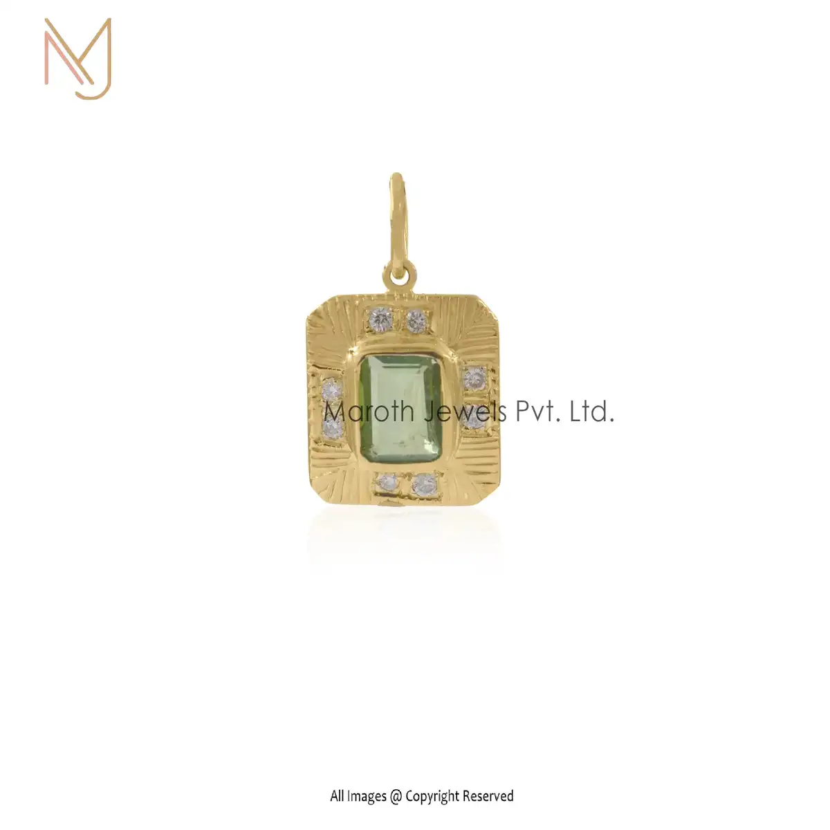 925 Silver Yellow Gold Green Tourmaline Pendants Jewelry Manufacturer