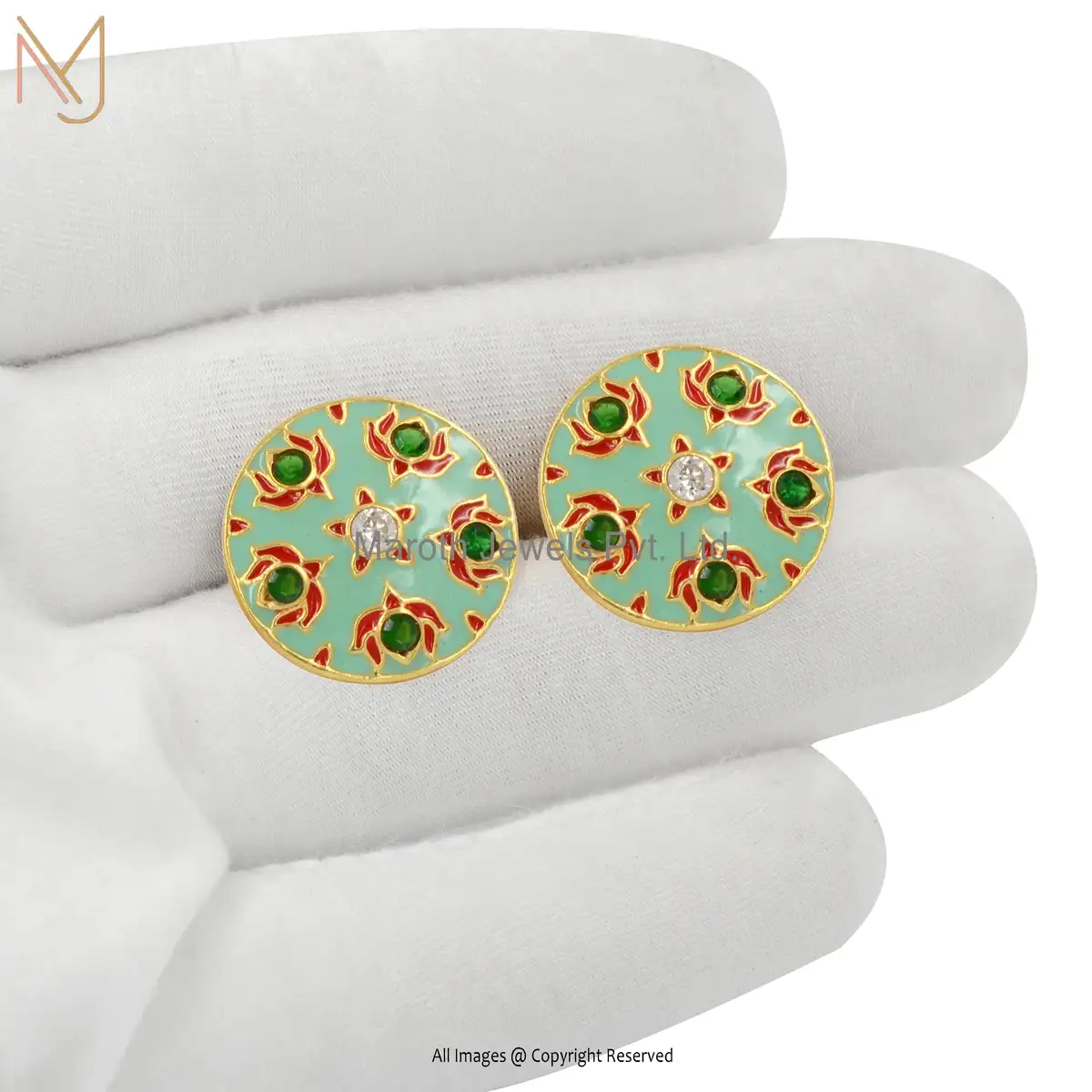 925 Sterling Silver Yellow Gold Plated Diamond Multi Enamel Color Cufflinks Jewelry Manufacturer