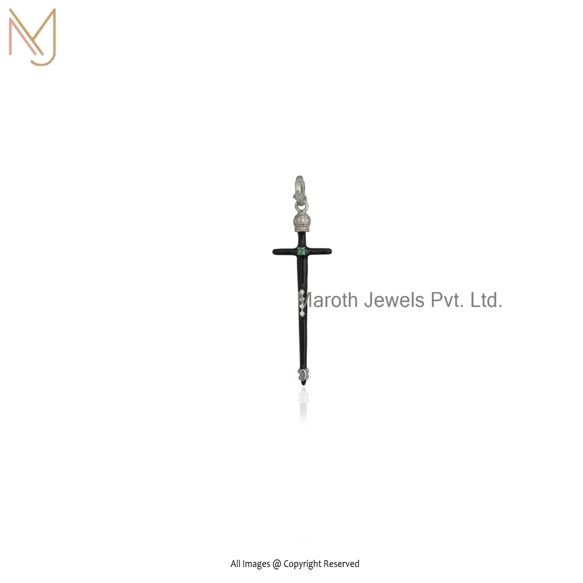 Wholesale 925 Silver Yellow Gold Plated Cubic Zircon & Enamel Dagger Charm Pendant