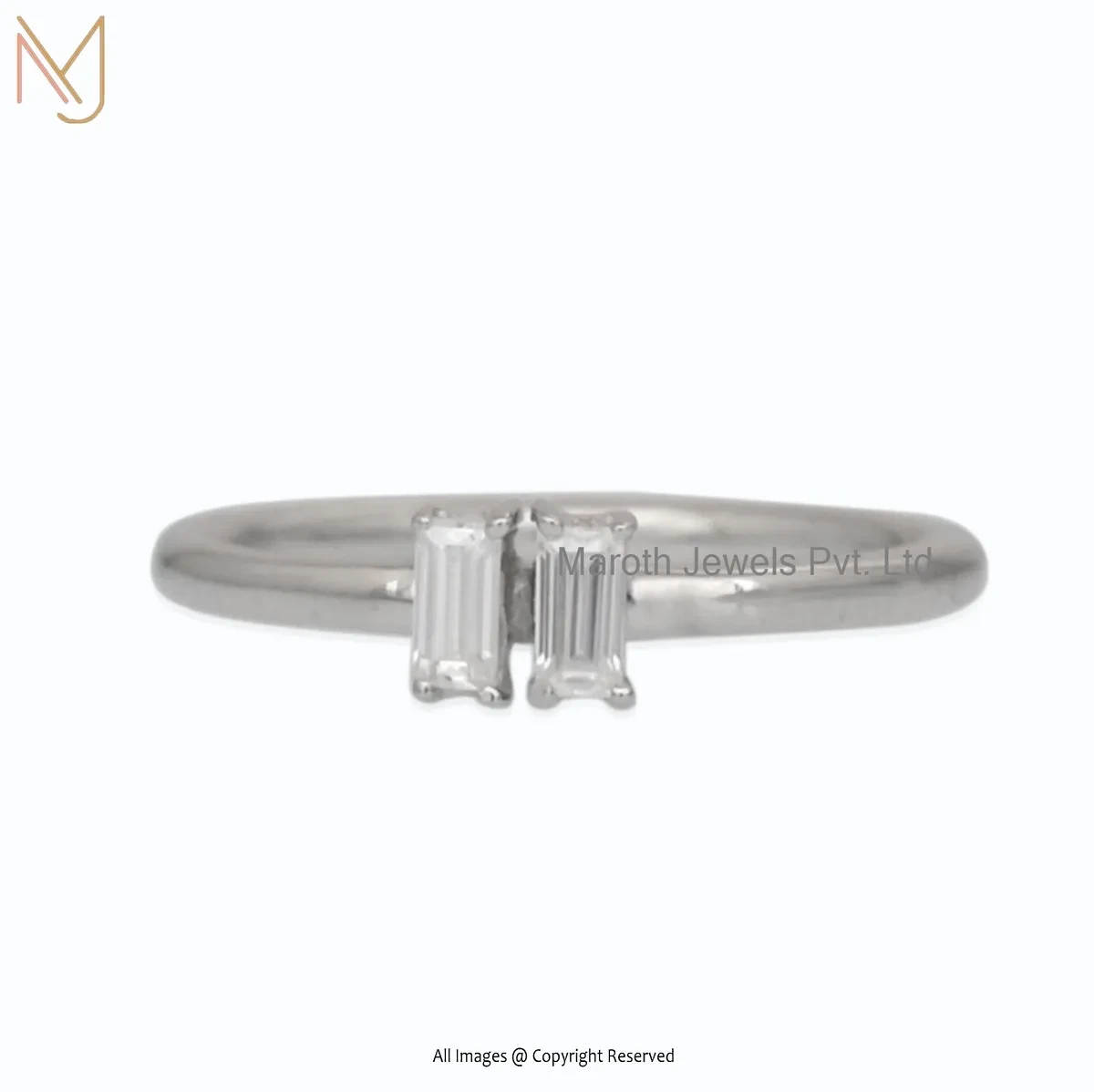 925 Silver White Gold Plated Baguette Cut Moissanite Ring Custom Jewelry