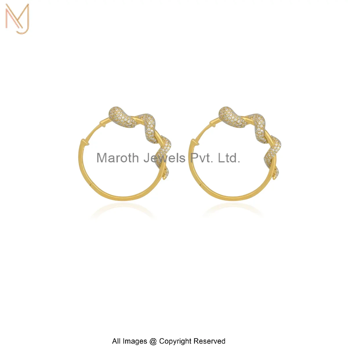 14K Yellow Gold Diamond Moissanite Ruby Snake Huggies Earring Custom Jewelry