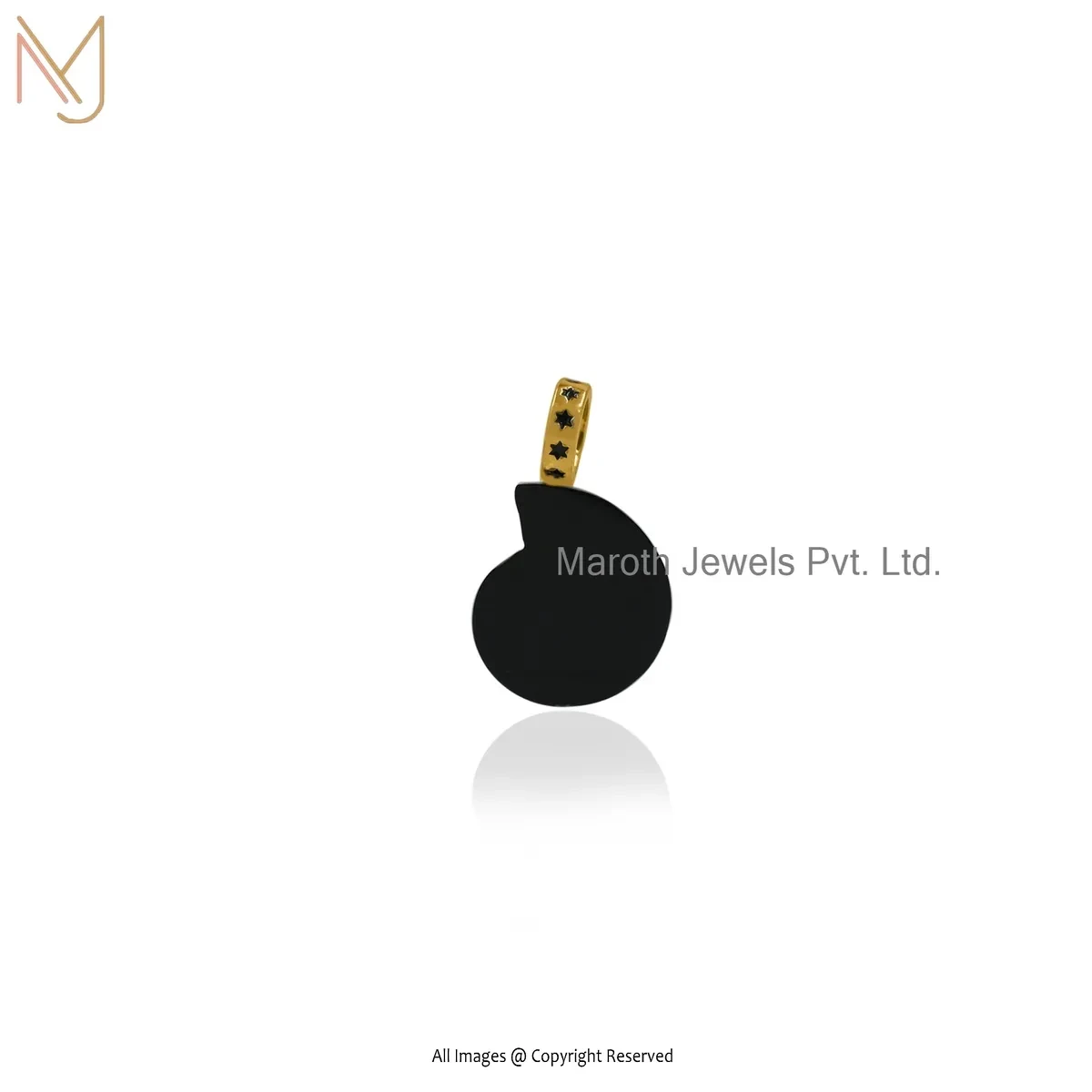 Wholesale 925 Silver Yellow Gold Plated Black Onyx And Black Enamel Snail Pendant