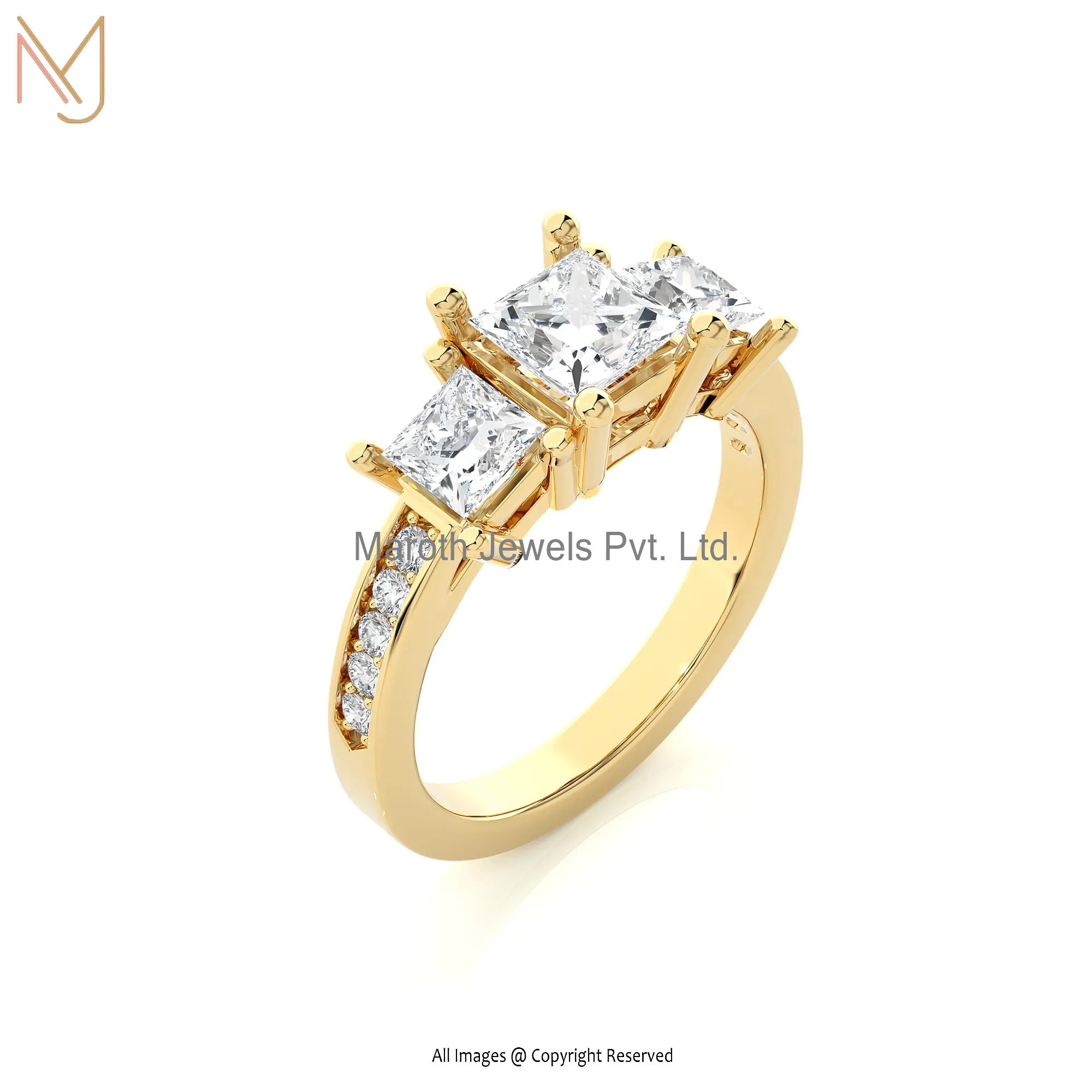 Wholesale 14K Yellow Gold Moissanite Diamond Round Ring