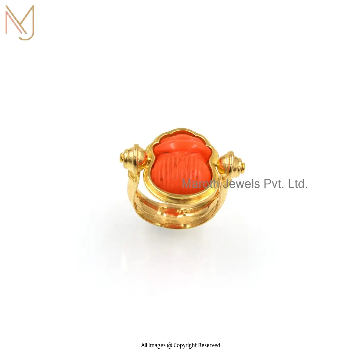 14K Yellow Gold Plated Orange Coral Ring Custom Jewelry