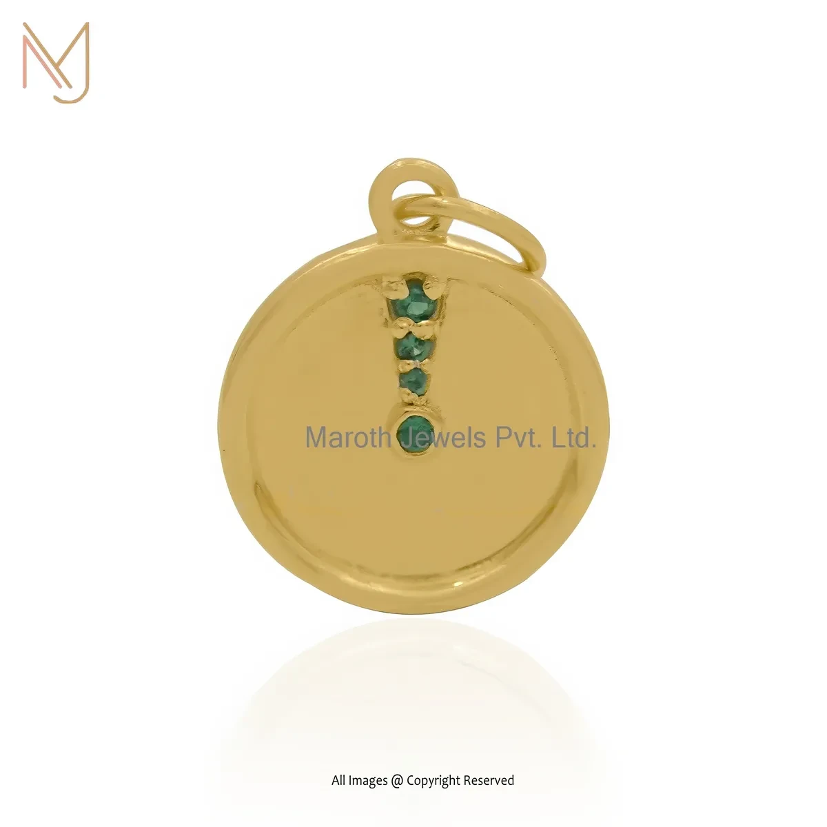 925 Silver Yellow Gold Plated Emerald Disc Pendant Manufacturer