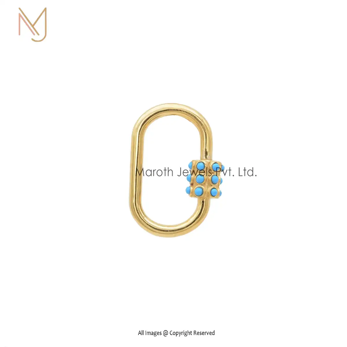 14K Yellow Gold Plated Blue Sapphire Gemstone Carabiner Lock Jewelry Manufacturer