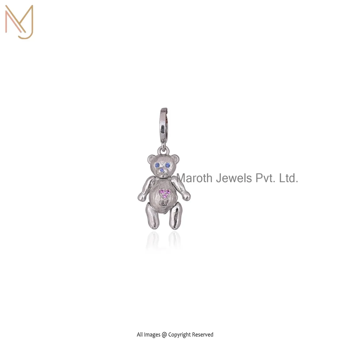 925 Silver Yellow Gold Plated Cubic Zircon Teddy Bear Charm Pendant Manufacturer