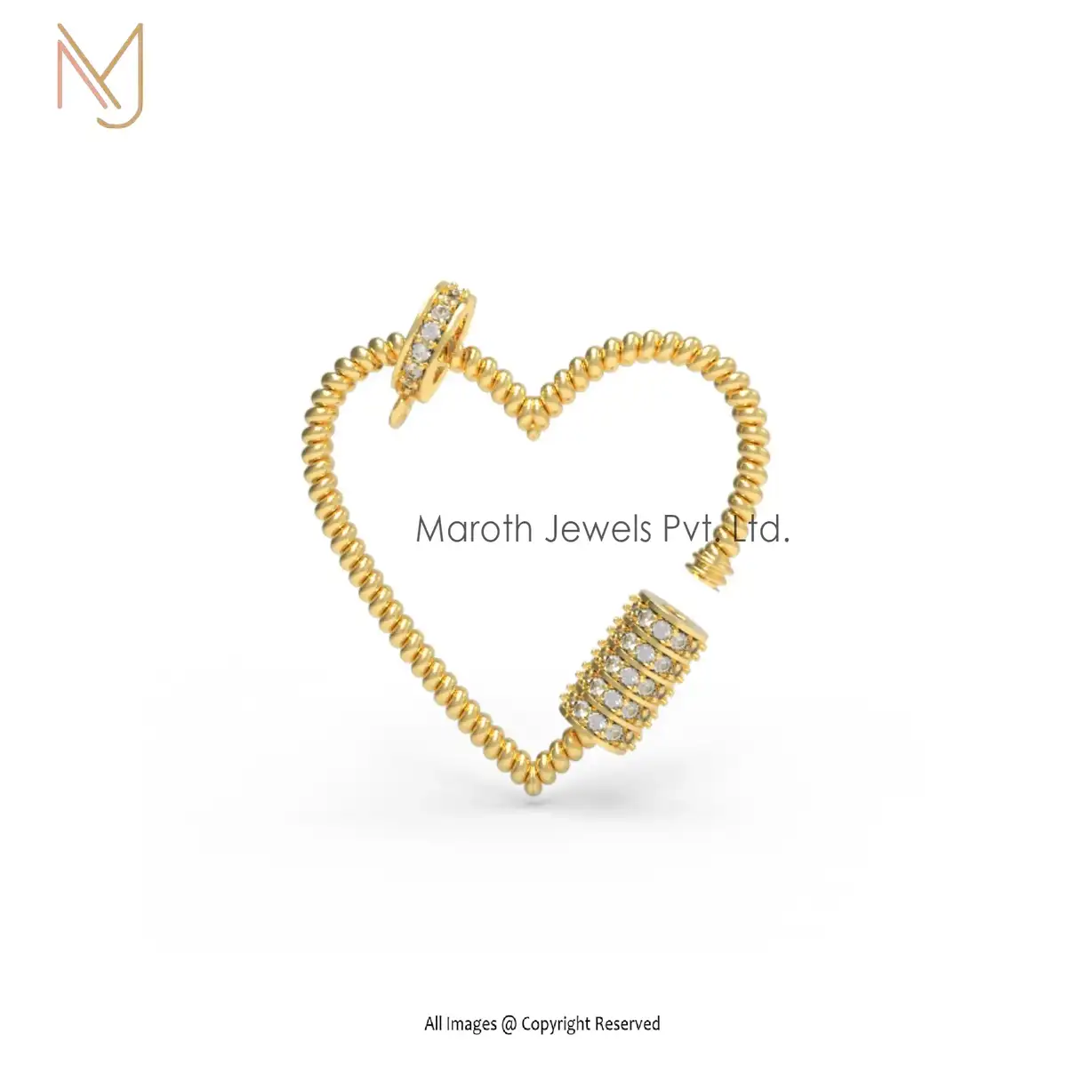 14K Yellow Gold Blue Sapphire Gemstone Twisted Wire Heart Carabiner Manufacturer