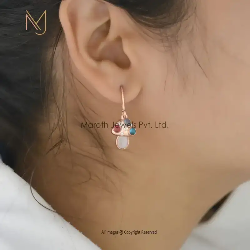 14k Yellow Gold Gemstone Mushroom Dangle Earrings