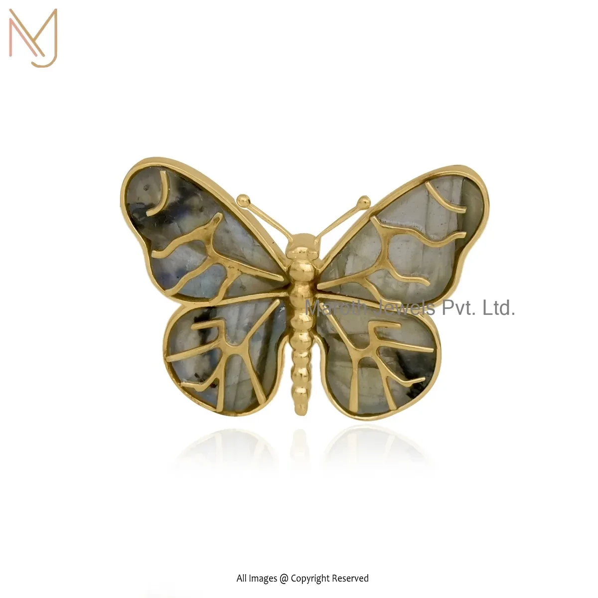 925 Silver Yellow Gold Plated Malachite Butterfly Pendant Custom Jewelry