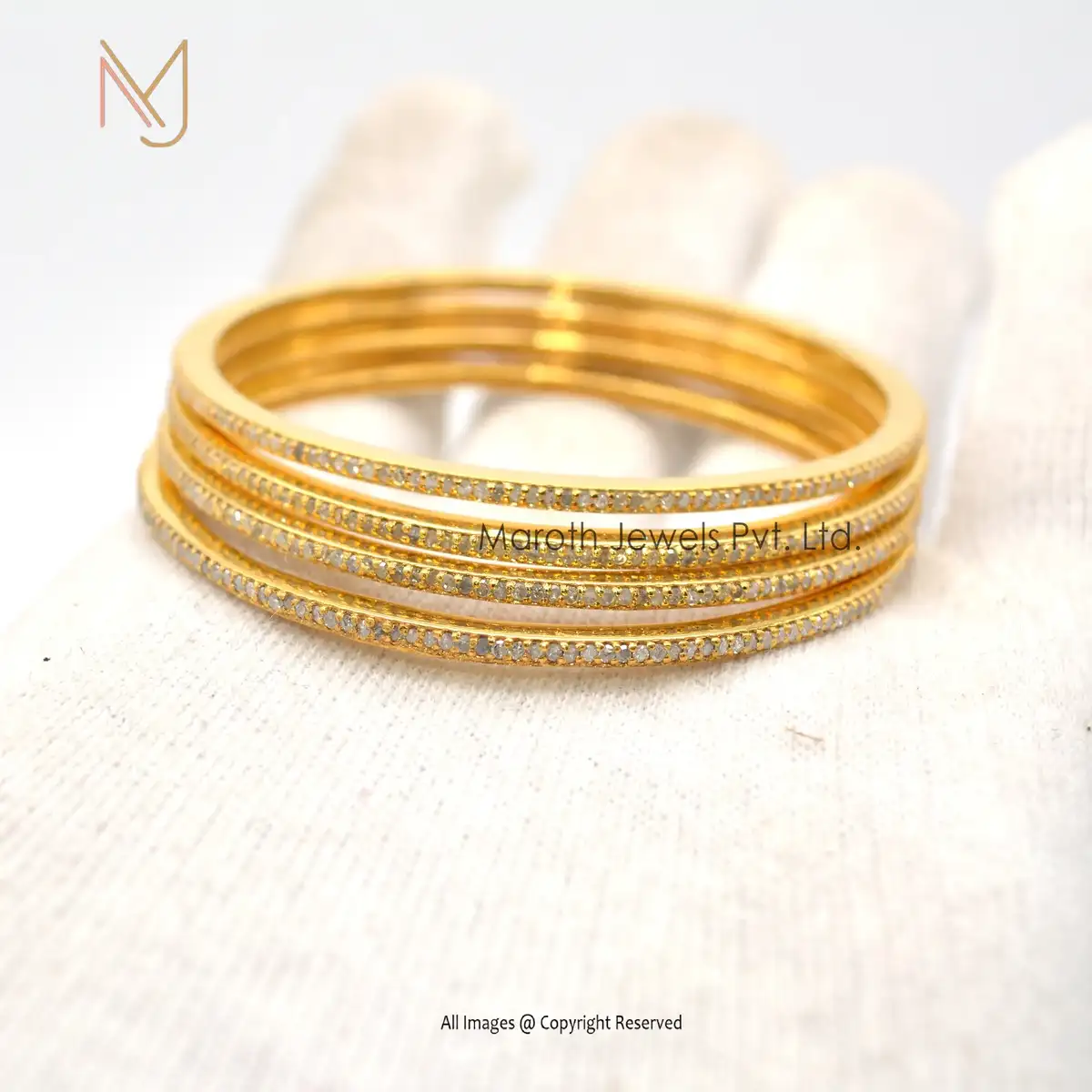 925 Silver Yellow Gold Pave Diamond Wedding Bangle Jewelry Wholesale