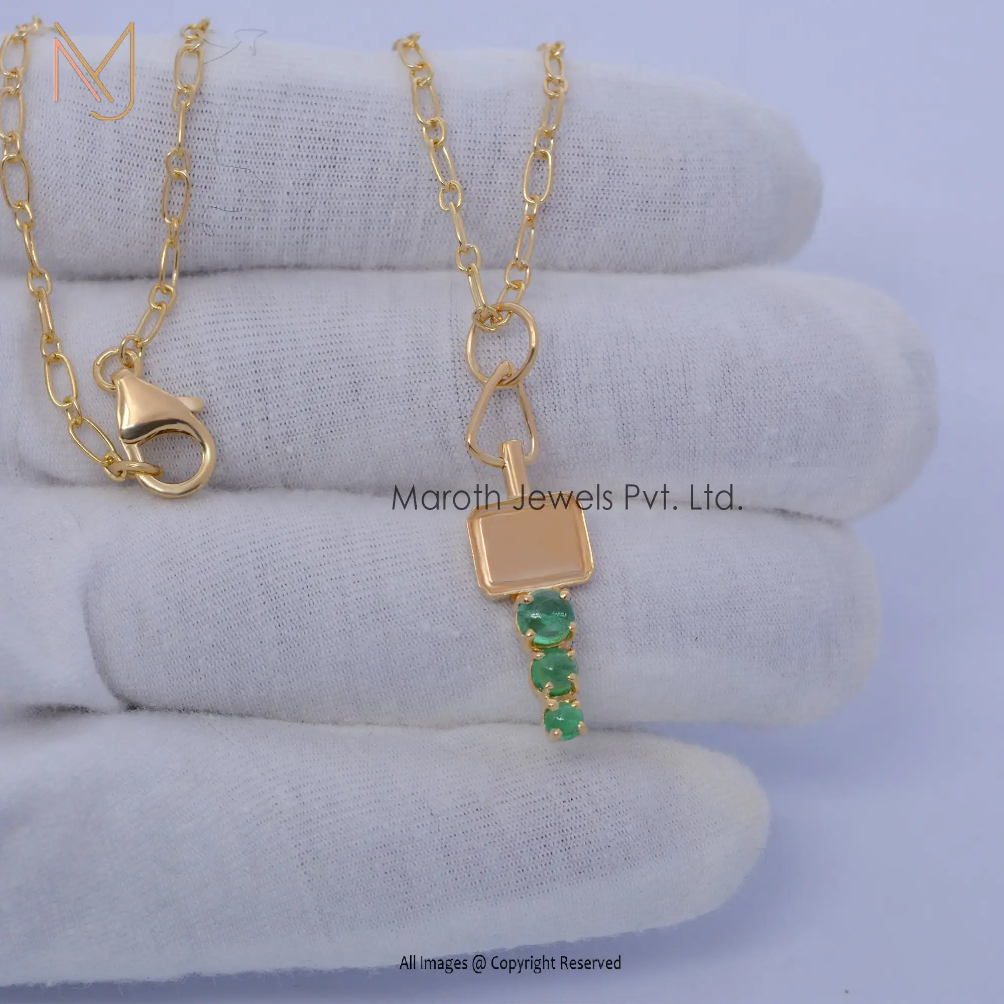 925 Silver Pave Emerald Drop Pendant Handmade Jewelry Wholesale