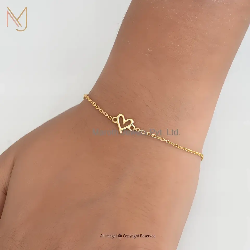 925 Silver Yellow Gold Plated Cubic Zircon Heart Chain Bracelet Manufacturer