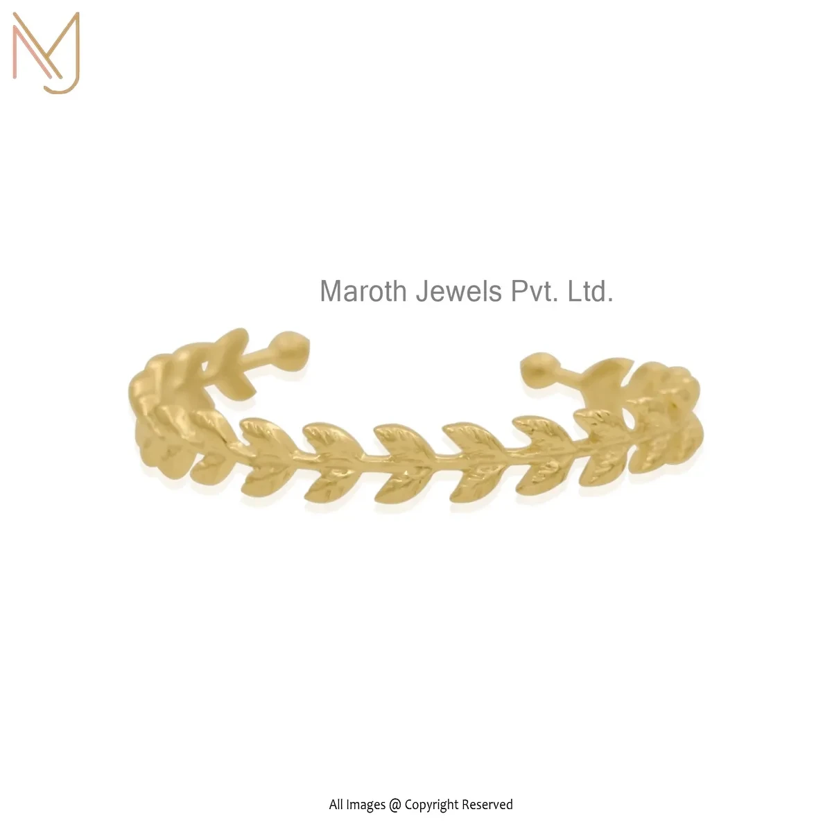925 Silver Yellow Gold Plated Leaf Cuff Bangle Jewelry Supplier