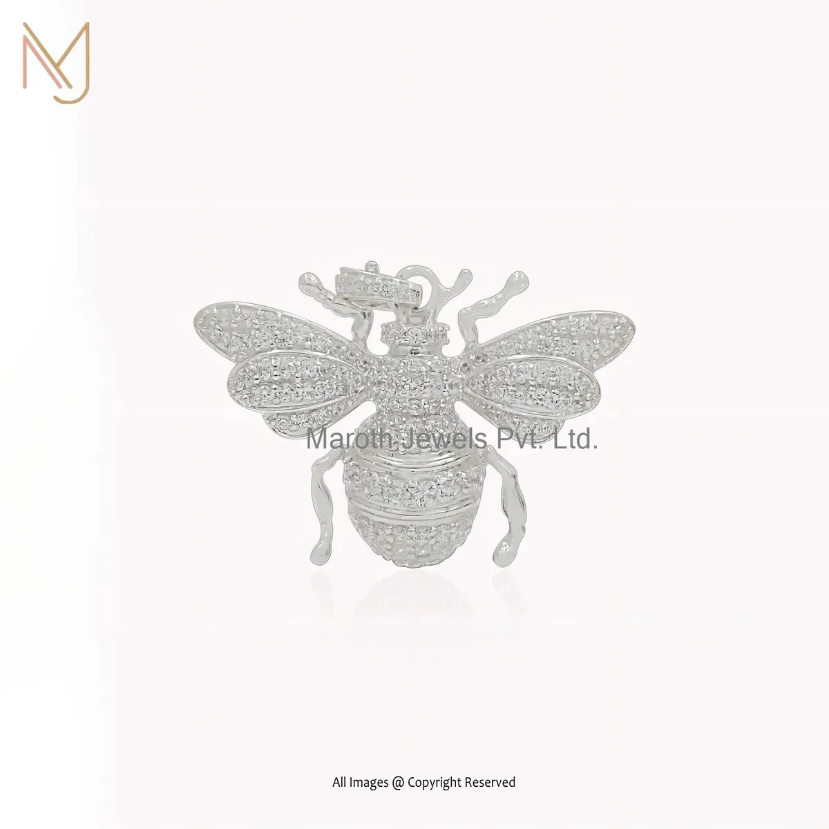 925 Silver Natural Silver Plated Cubic Zircon Honey Bee Pendant Custom Jewelry