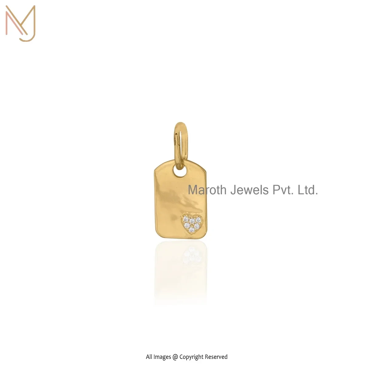 925 Silver Yellow Gold Plated Cubic Zircon Diamond Dog Tag Pendant Jewelry Supplier