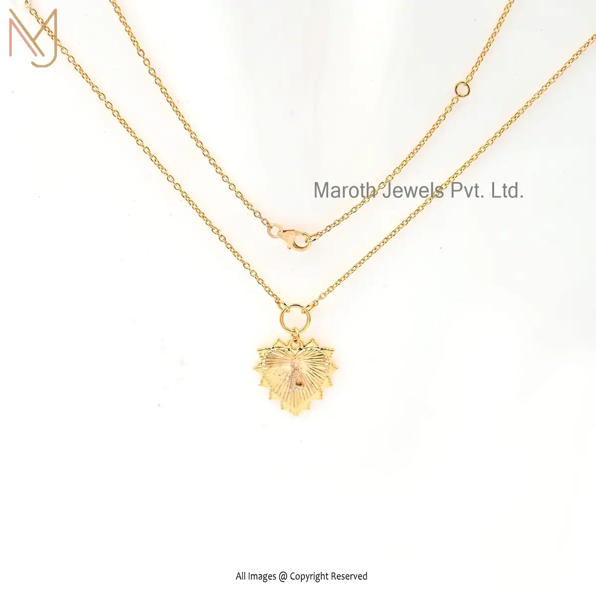 925 Silver Yellow Gold CZ L Letter Heart Pendant Cable Chain Necklace Custom Jewelry