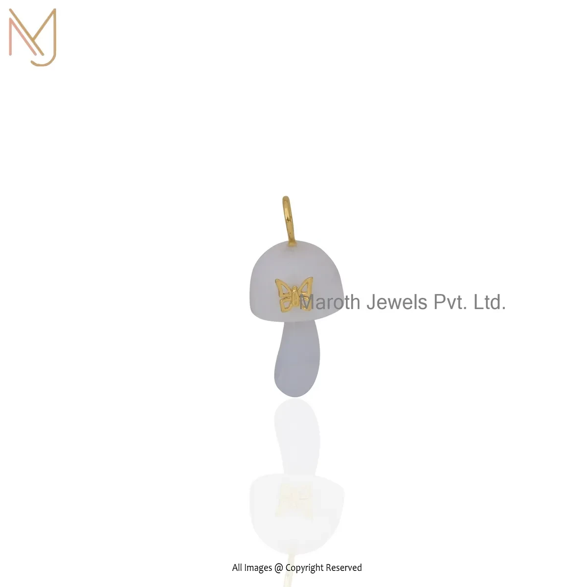 925 Silver Yellow Gold Plated Chalecdony Mushroom Pendant Jewelry Supplier