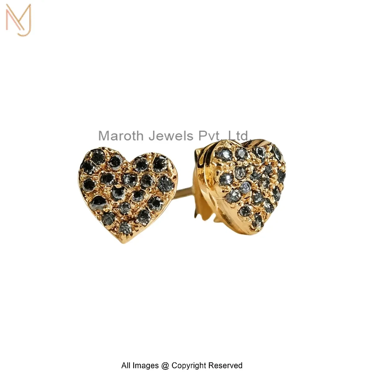 14K Yellow Gold Black Cubic Zircon Heart Stud Earring Jewelry Supplier
