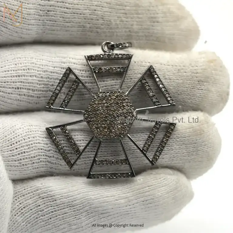 925 Sterling Silver Black Rhodium Plated Diamond Design Pendant Custom Jewelry