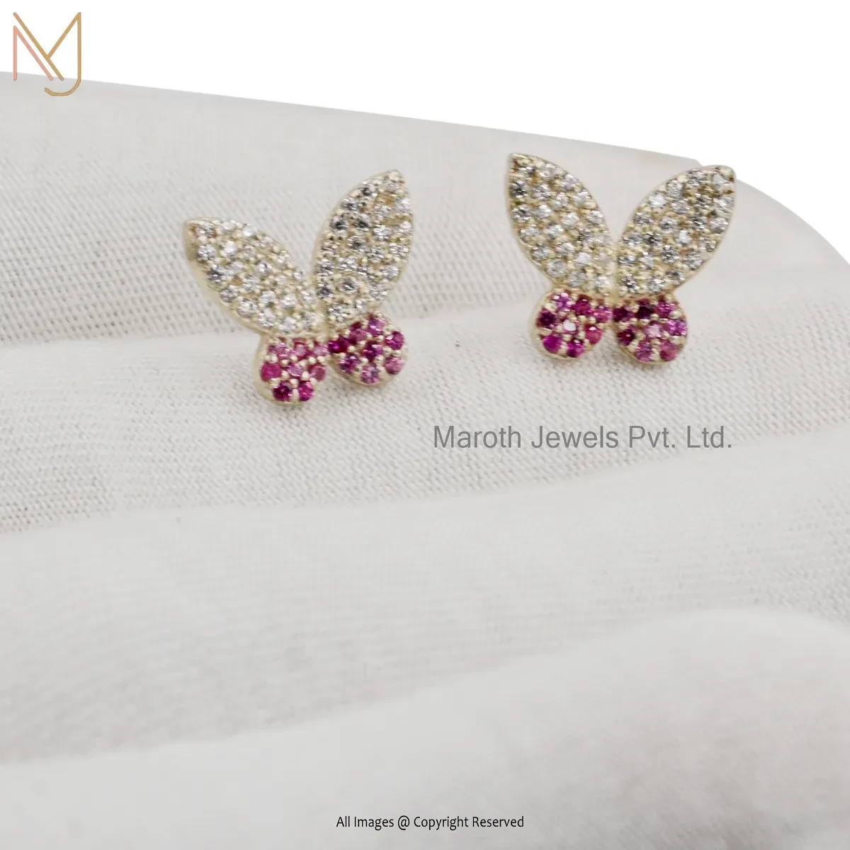 14K Yellow Gold Diamond Cubic Zircon Butterfly Stud Earring Manufacturer