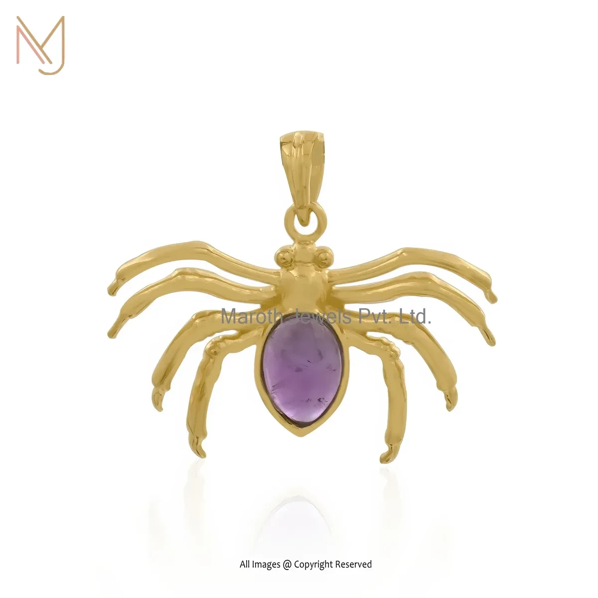 925 Silver Yellow Gold Plated Amethyst Spider Pendant Jewelry Supplier