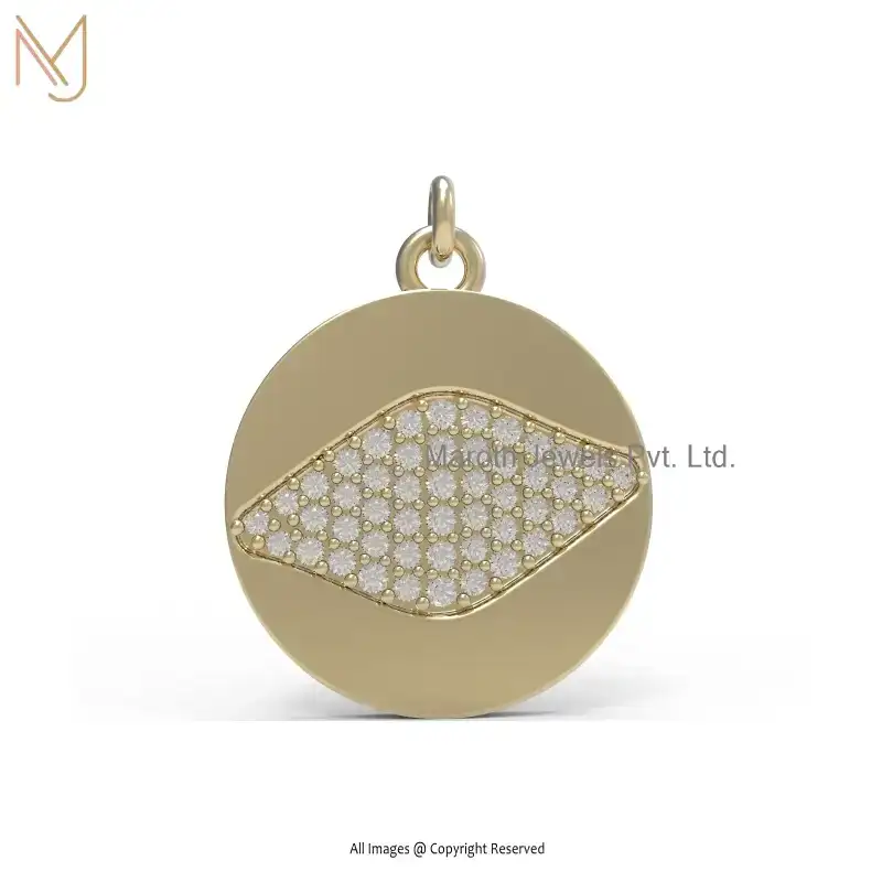 Private Lable 925 Sterling Silver Yellow Gold Plated Evil Eye Pave Diamond Designs Pendant Jewelry