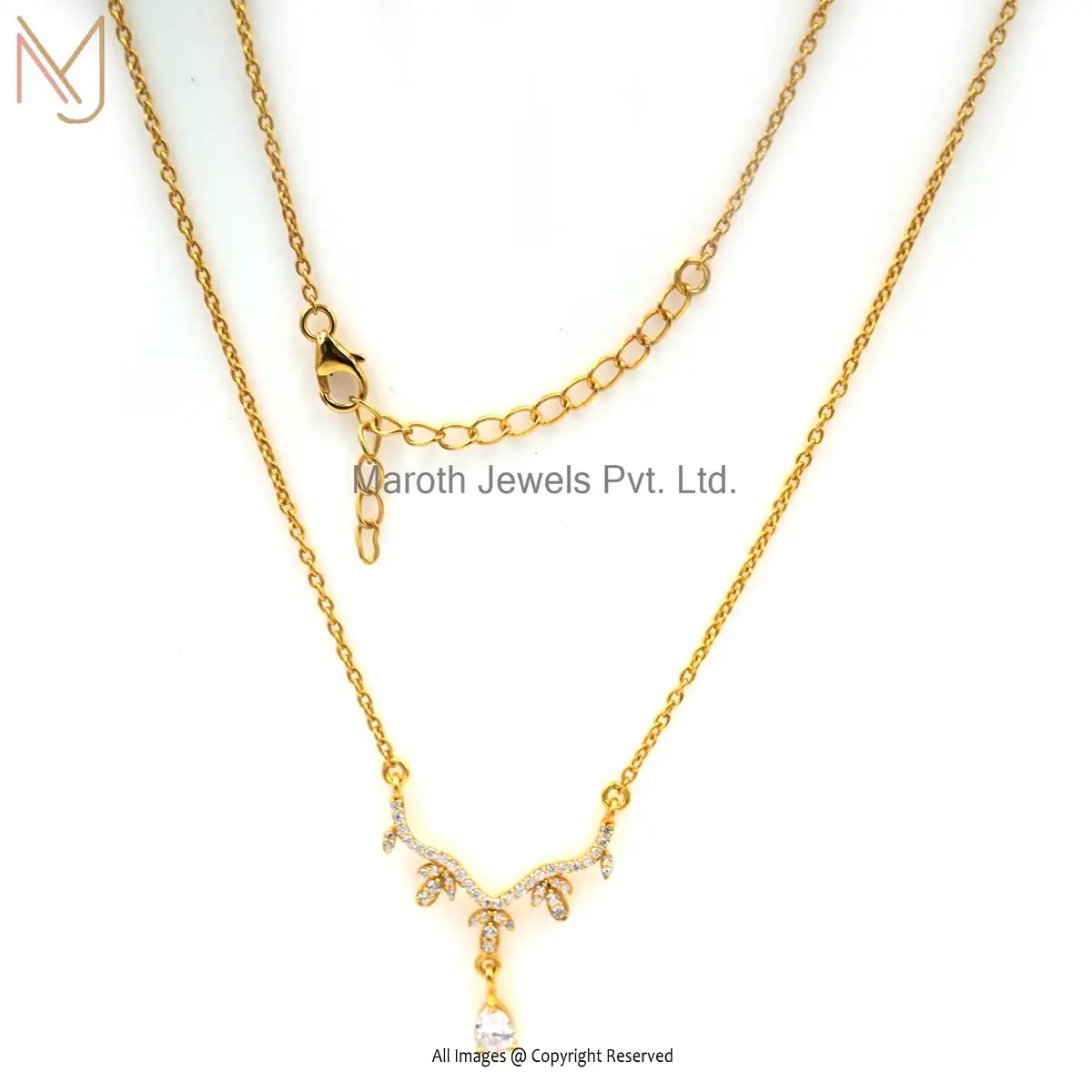 14K Yellow Gold White Cubic Zircon Necklace Manufacturer