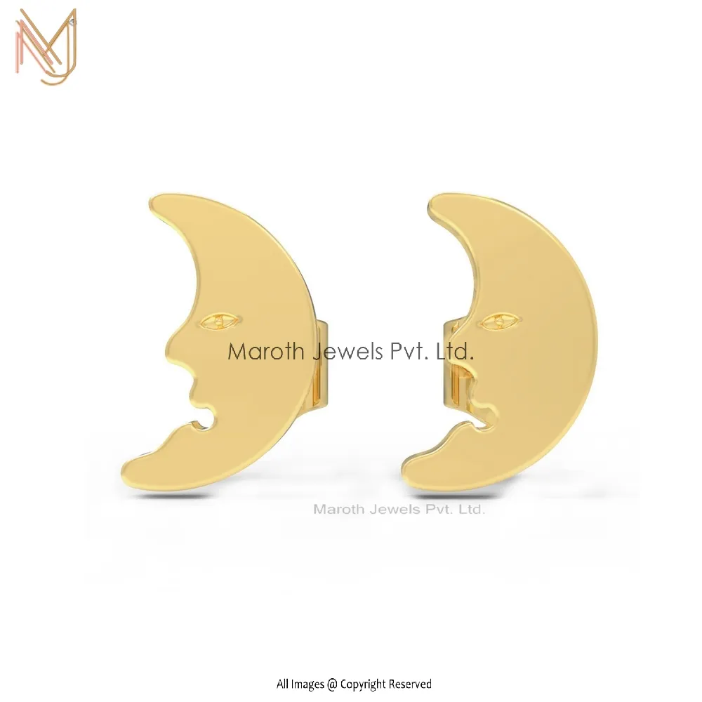 Wholesale 14K Yellow Gold Crescent Moon Studs Earrings Jewelry