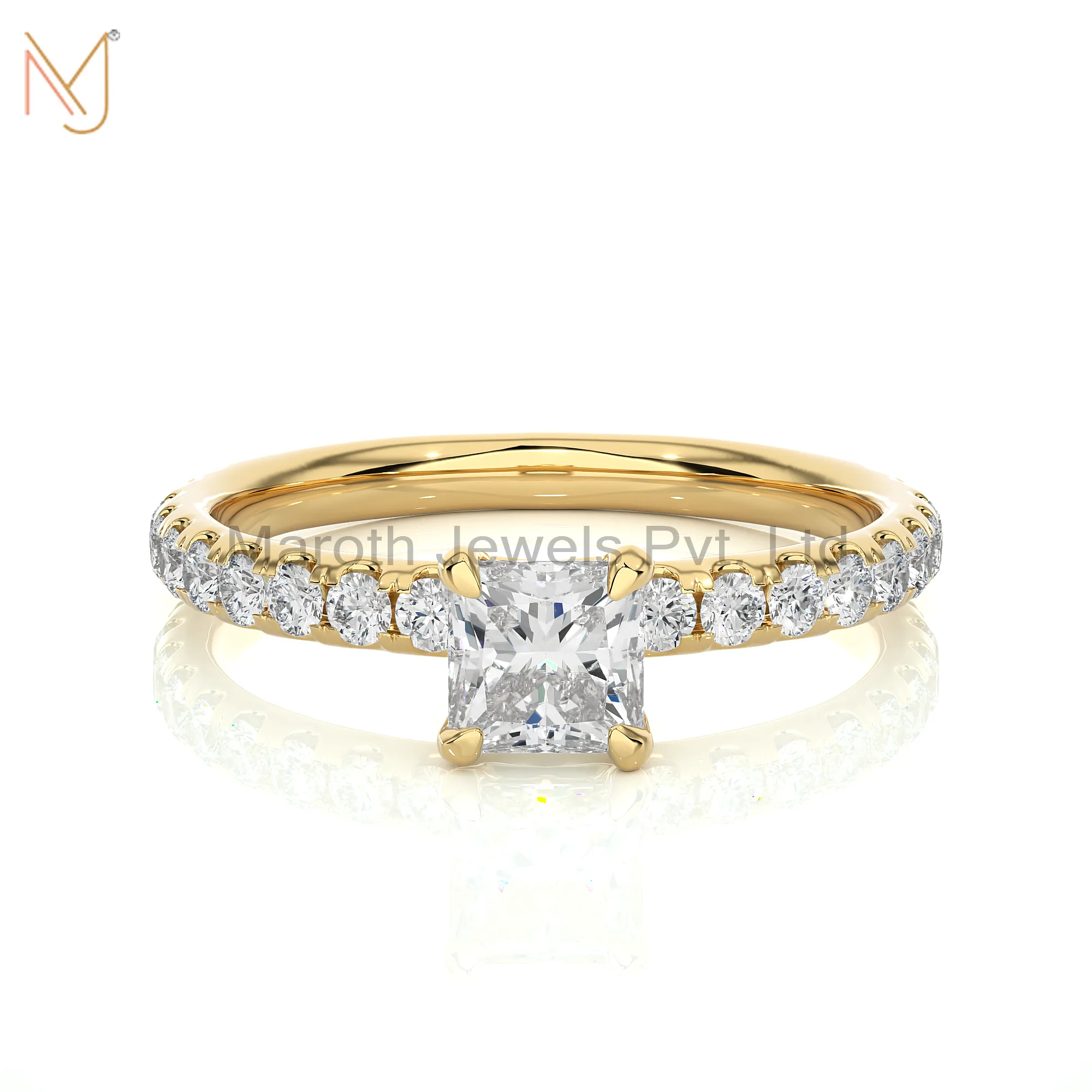 925 Silver Yellow Gold Moissanite Diamond Princess Round Ring Wholesale