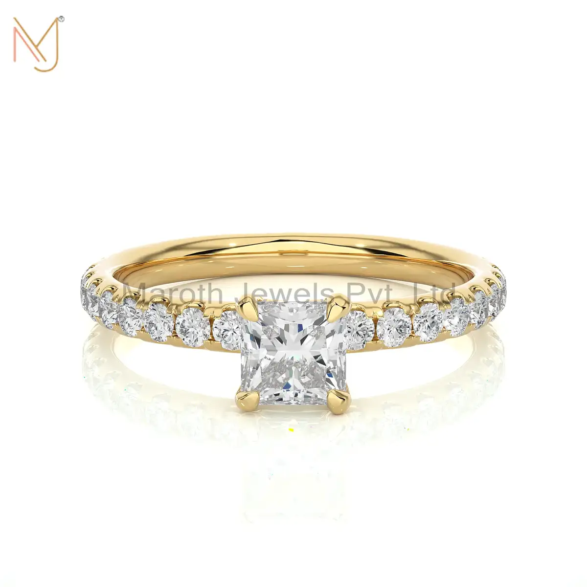 14K Yellow Gold Moissanite Diamond Princess Round Ring Manufacurer