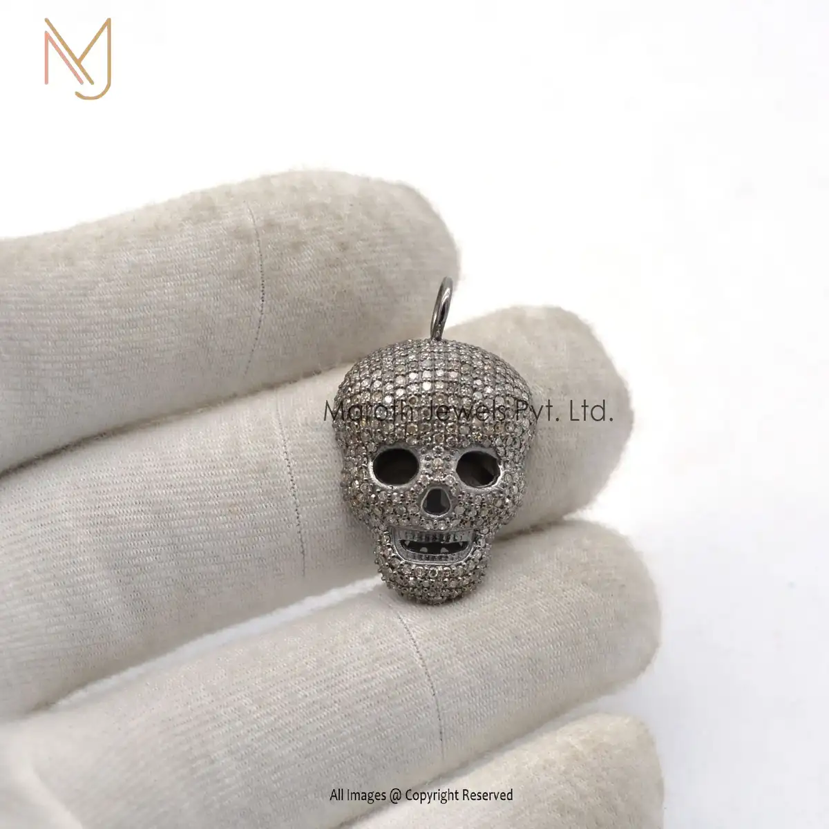 14k Gold Pave Diamond Skull Pendant Halloween Jewelry Manufacturer