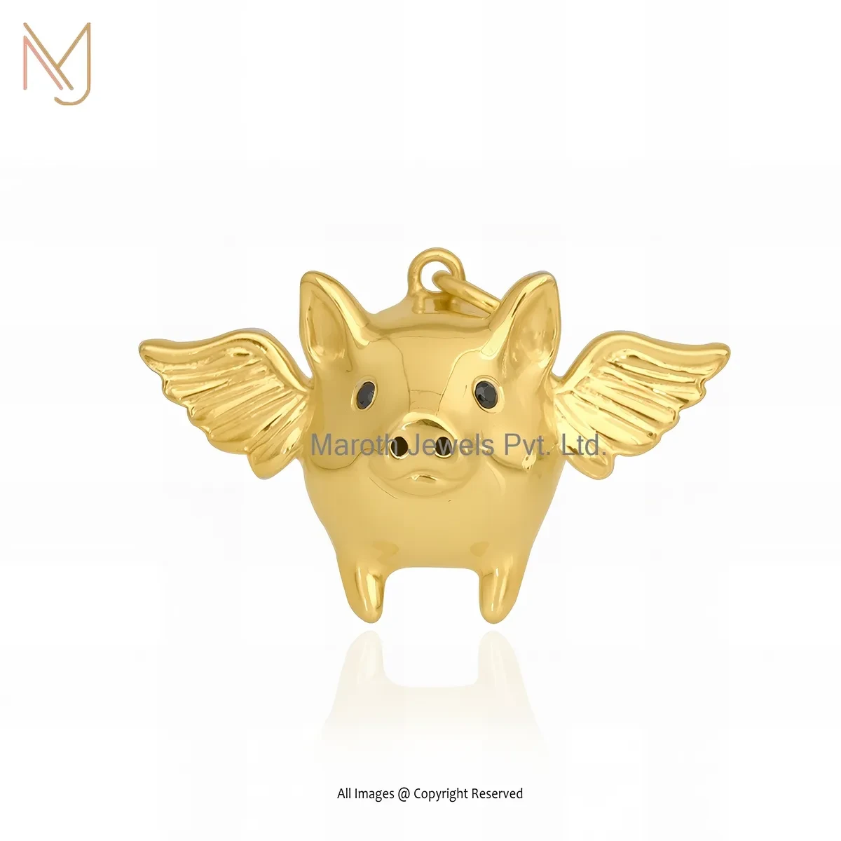 14K Yellow Gold Black Spinel Pig Charm Pendant Manufacturer