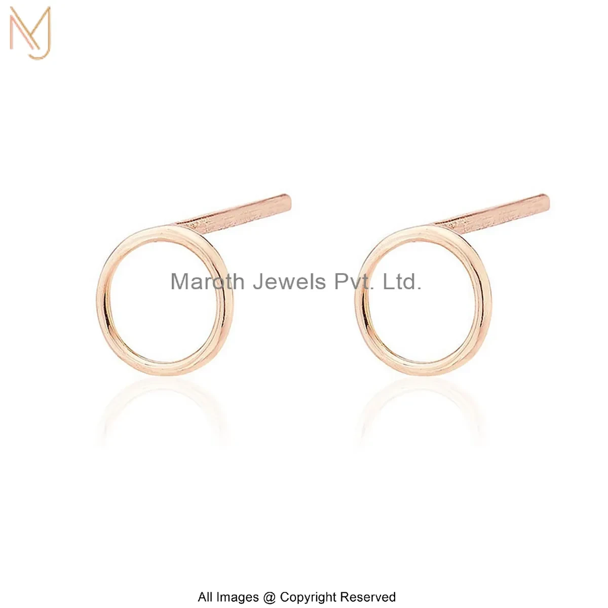 14K Rose Gold Minimal Open Circle Stud Earring Jewelry Supplier