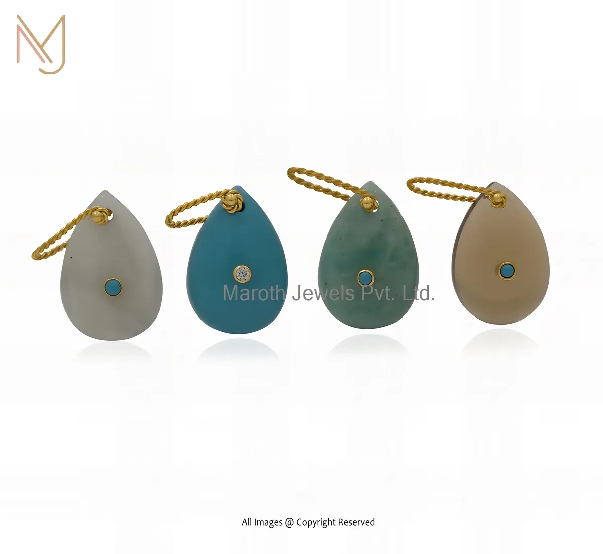 Private Lable 14K Yellow Gold Amazonite And Turquoise Drop Pendant