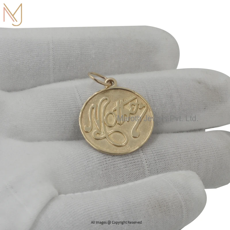 925 Silver Yellow Gold Plated Mother Initials Engraved Disc Pendant USA