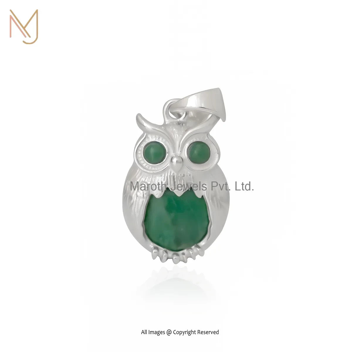 925 Silver Natural Silver Plated Malachite Owl Pendant Jewelry Supplier