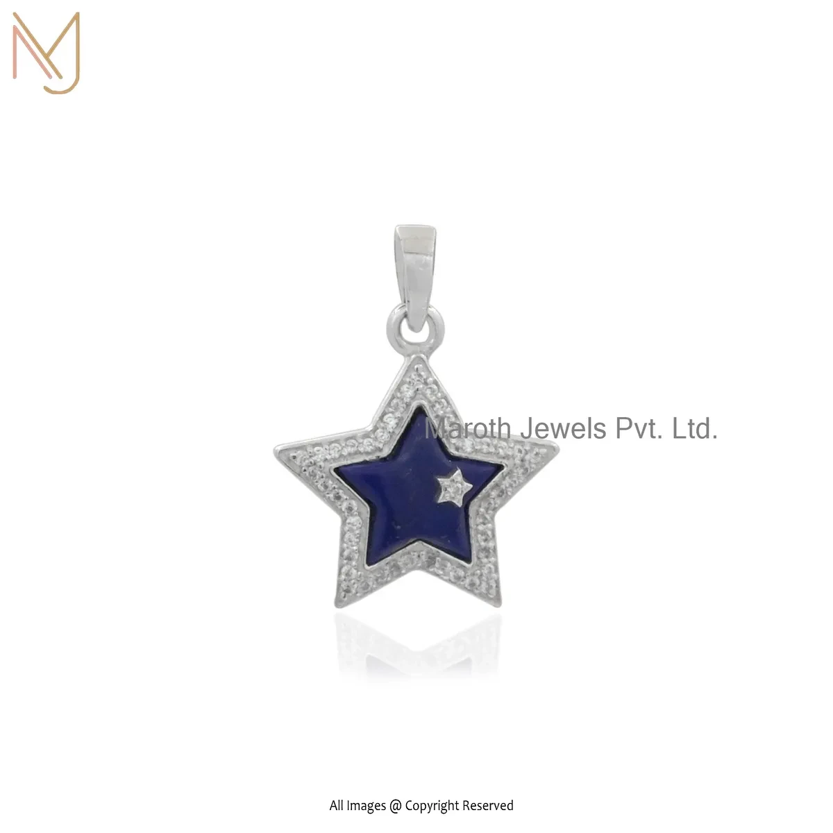 925 Silver Natural Silver Plated Cubic Zircon & Lpaiz Lazuli Star Pendant Custom Jewelry